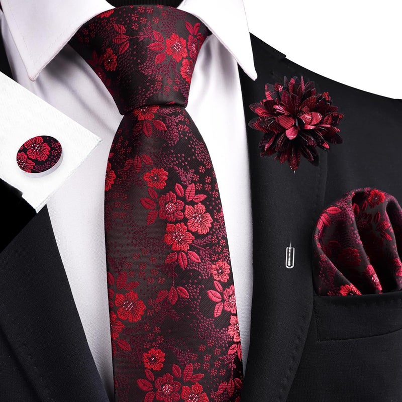 GUSLESON 3.15"（8cm） Mens Floral Tie and Lapel Pin Necktie Hankerchief Cufflinks Set for Men - Image 2